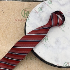 Cà vạt nam mẫu thắt sẵn dây kéo 6cm cao cấp màu đỏ kẻ trắng đen mẫu mới nhất 2023 Giangpkc