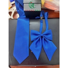 Set nơ nữ kèm cà vạt nam 8cm cùng màu Giangpkc - Set xanh bích