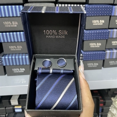 Cà vạt nam màu xanh đen kẻ kèm hộp bản nhỏ 6cm dành cho nam thanh niên set đầy đủ mẫu t11-2023 Giangpkc 011-83