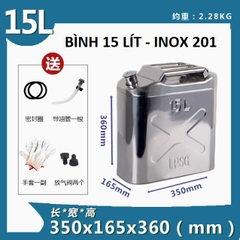 Bình Xăng Dầu Dự Phòng Chất Liệu INOX 201, Loại Rẻ, Dung Tích 15L