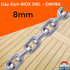 Dây Xích DIN766, 8mm, Chất Liệu thép Không Gỉ, Mã LR00706,  dùng neo tàu thuyền