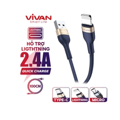 Cáp sạc và truyền dữ liệu Lightning VIVAN VXL100 1M 2.4A - Xanh