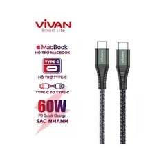 Cáp sạc nhanh PD Type-C to Type-C VIVAN KPD100S - Đen, xám