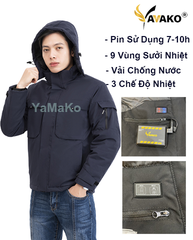 Áo sưởi Ấm Super Heating Yamako 9 vùng sưởi nhiệt màu XANH THAN