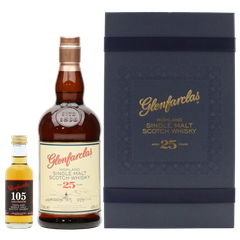 Rượu whisky đơn Scotland Glenfarclas 25 năm hộp quà tặng kèm chai mini Glenfarclas 105 Cask Strength 50ml