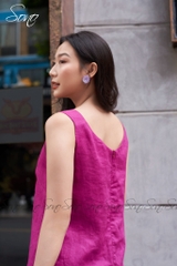 SONO - Đầm linen cổ tim thêu dọc