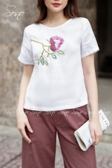 SONO - Áo chất linen thêu hoa ngực