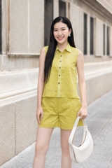 SONO- Set short cổ sơ mi tơ thêu nhật