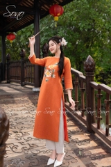 SONO - Áo dài cam thêu hoa đại đóa