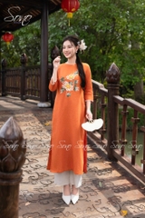 SONO - Áo dài cam thêu hoa đại đóa
