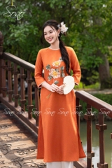 SONO - Áo dài cam thêu hoa đại đóa