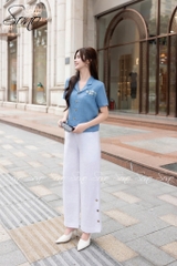 SONO - Áo linen cổ danton thêu nắp túi