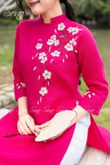 SONO - Áo dài hồng sen thêu cành hoa
