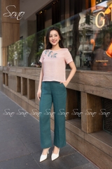 SONO - Áo linen thêu cành lá xanh