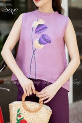 SONO - Áo linen sát nách vẽ búp sen