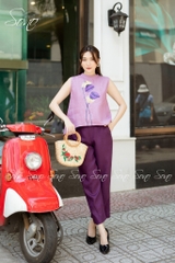 SONO - Áo linen sát nách vẽ búp sen