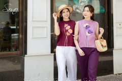SONO - Áo linen sát nách vẽ búp sen