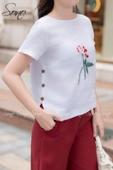 SONO - Áo linen nút bên thêu hoa