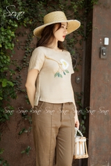 SONO - Áo chất linen thêu hoa ngực