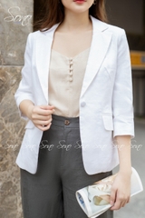 SONO - Áo vest linen tay lỡ nút bọc