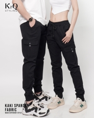 Quần Cargo Túi Hộp Jogger Kaki Co Giãn Unisex Màu Đen | KQSTYLING JTD01