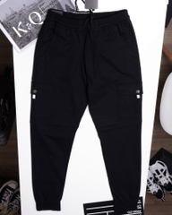 Quần Cargo Túi Hộp Jogger Kaki Co Giãn Unisex Màu Đen | KQSTYLING JTD01