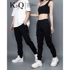 Quần Cargo Túi Hộp Jogger Kaki Co Giãn Unisex Màu Đen | KQSTYLING JTD01
