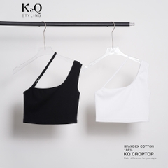 Áo croptop thun cotton borip 1 dây lệch vai xéo