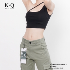 Áo croptop thun cotton borip 1 dây lệch vai xéo