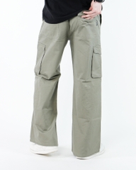 Quần Cargo Nam Kaki Túi Hộp Ống Rộng 100% Cotton Mềm Màu Rêu Nhạt | KQSTYLING WIDE