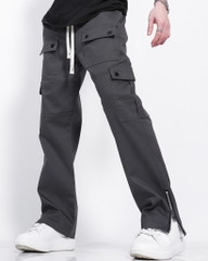 Quần Cargo Nam Kaki Túi Hộp Co Giãn Ống Đứng Màu Xám Đậm | KQSTYLING ZIP