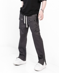 Quần Cargo Nam Kaki Túi Hộp Co Giãn Ống Đứng Màu Xám Đậm | KQSTYLING ZIP