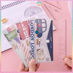 Bộ thước eke 4 món Hotis đo độ, đo góc trong suốt