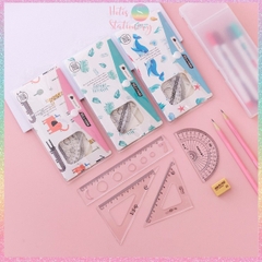 Bộ thước eke 4 món Hotis đo độ, đo góc trong suốt