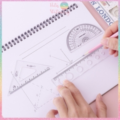 Bộ thước eke 4 món Hotis đo độ, đo góc trong suốt