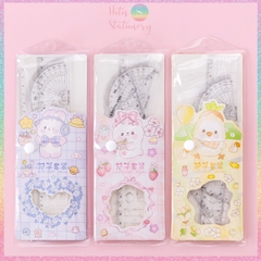 Bộ thước eke 4 món Hotis đo độ, đo góc trong suốt