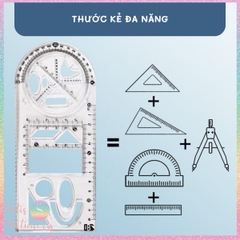 Thước kẻ đa năng HOTIS thước vẽ hình học đa chức năng hỗ trợ học toán