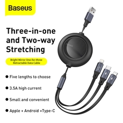 Cáp sạc dây rút 3 đầu thế hệ mới Baseus Bright Mirror (Type C/Micro USB/ Lightning, 3.5A/1.2m, Fast Charge & Data Cable)