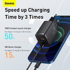 Cốc sạc nhanh siêu nhỏ gọn Baseus Compact Quick Charger 20W (USB + Type C Dual Port, 20W PD/QC 3.0 Multi Quick Charge)