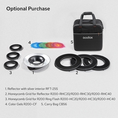 Bộ phụ kiện cho R200 (for AD200 Pro) - Godox: Lưới tổ ong, Chóa đèn, Gel màu và Túi đựng đèn