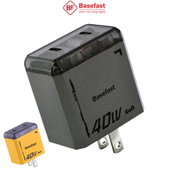 Củ sạc nhanh 40W 2 cổng C+C công nghệ GAN chống quá tải nhiệt - Basefast G40