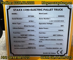 Xe nâng điện tay thấp Staxx bán tự động 2 tấn PPT220H