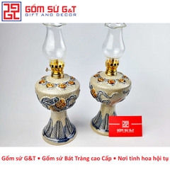 Đèn thờ men rạn cuốn thư