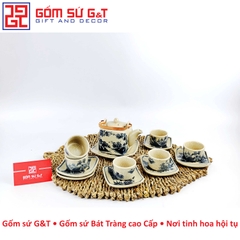 Bộ trà vuông sơn thủy men rạn