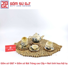 Bộ trà men rạn dáng quả hồng sơn thủy