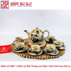 Ấm chén minh long sơn thuỷ men rạn bọc đồng