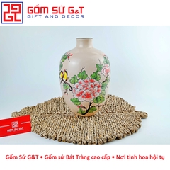 Lọ hoa dáng đèn lồng miệng nhỏ vẽ chim hoa phù dung