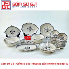 Bộ đồ ăn 10 người vẽ hoa móc set 1