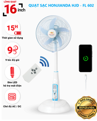 QUẠT SẠC HONJIANDA HJD – FL 602 – 2 BÌNH 6V