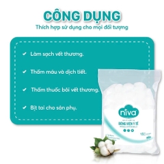 Combo 5 Gói 100 Bông Gòn Viên Tròn Y Tế Niva YB2 Đường Kính 27mm Nhét Tai Cho Mẹ, Phụ Nữ Sau Sinh An Toàn Tiệt Trùng